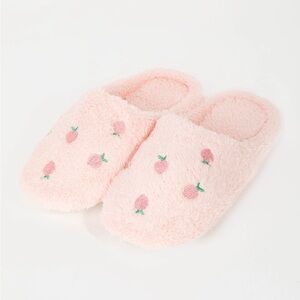 Cozy Pink Slippers with Strawberry Embroidery